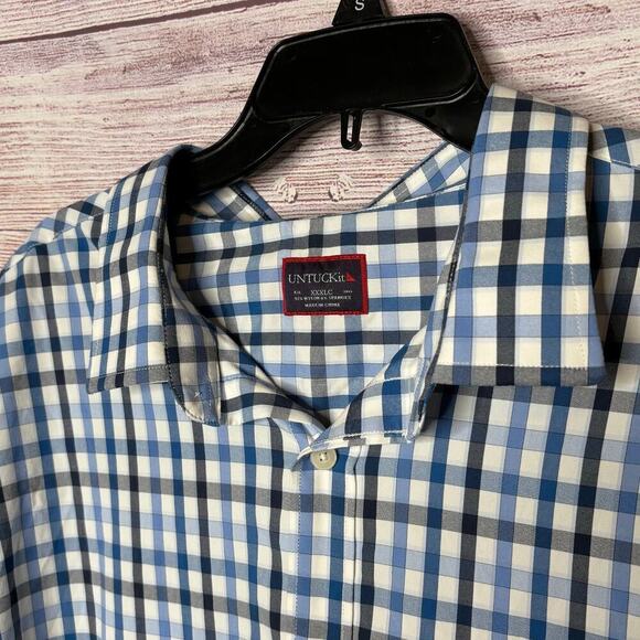 Untuck It Long Sleeve Blue Plaid Gingham Button Down Shirt Size XXXLC - Picture 4 of 11